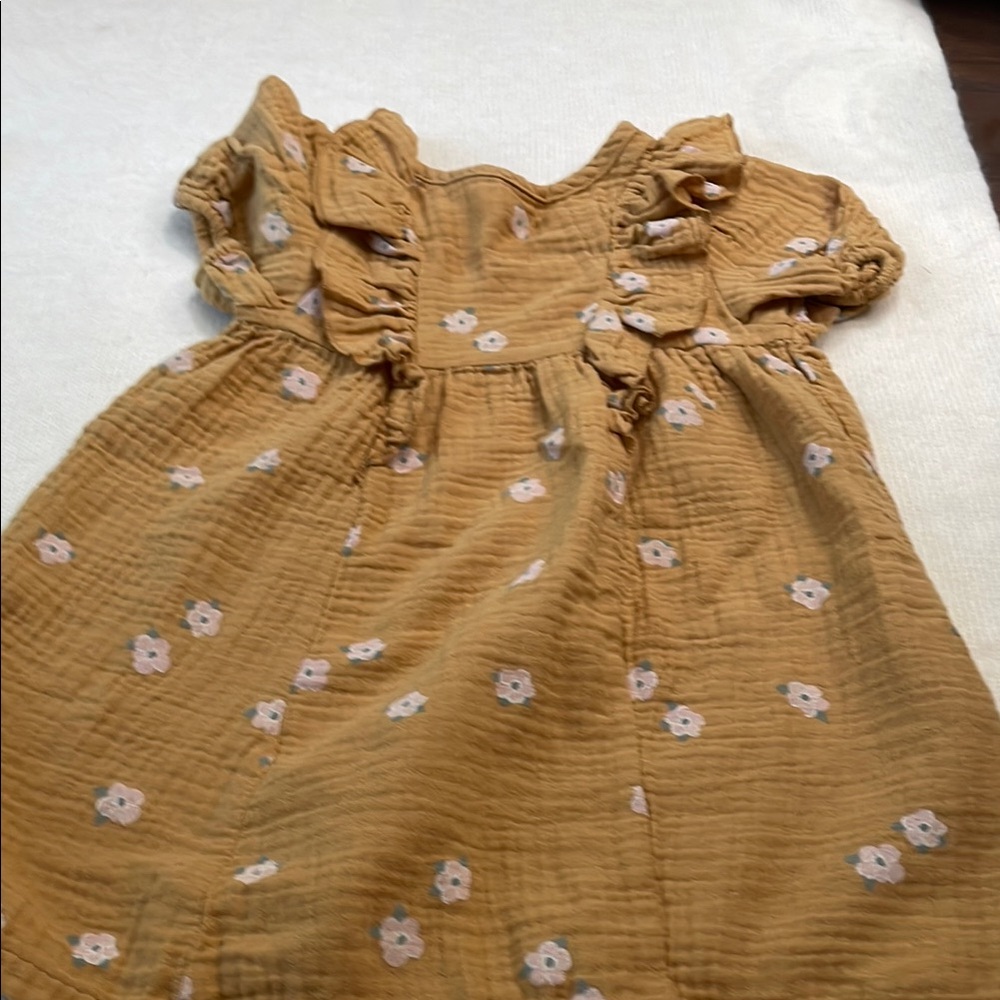 Target Tan Ruffled Buttoned Sundress with Flutter Sleeves